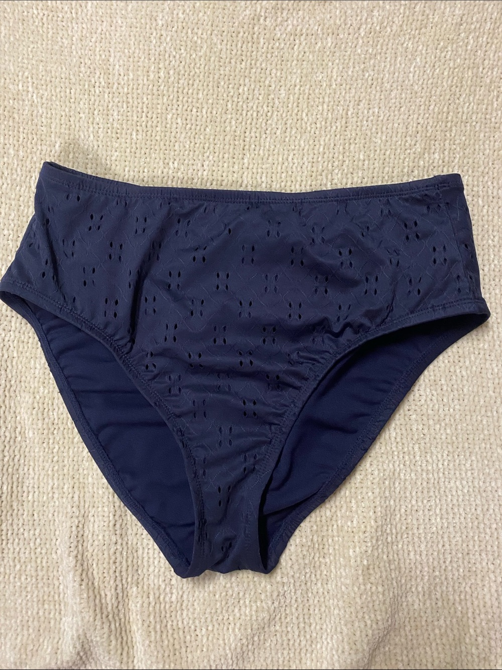 Draper James Navy High-Waist Eyelet Swim Bottoms